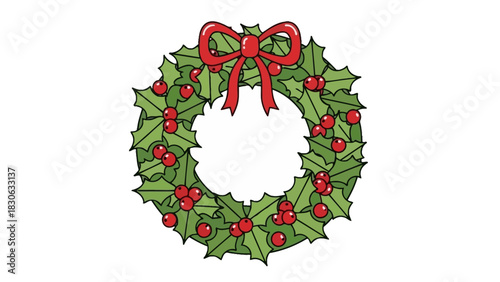 Festive Holly Wreath with Red Bow - A Beautiful Holiday Decoration for Your Home
