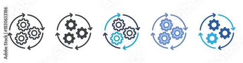 Process icon set multiple style collection