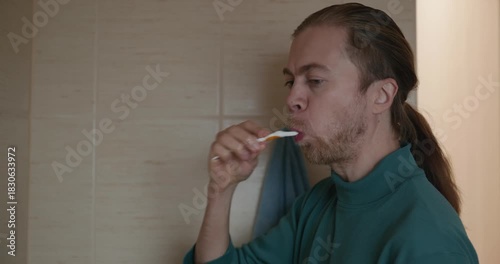 Man Brushes Teeth Washes Hands in Bathroom 4K 10-bit