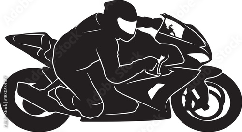 black silhouette of motorcycle rider on white background, vector