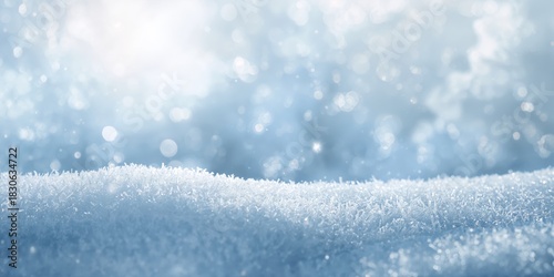 White blue snowy surface texture used for winter background with glowing sparkles, seasonal change