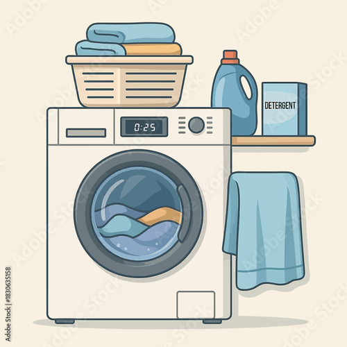vector illustration of a washing machine realistic composition housework equipment