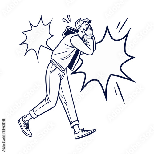 Professional burnout syndrome. Exhausted sick tired male manager in office stress icon. depression pressure symbol. line icon vector stock