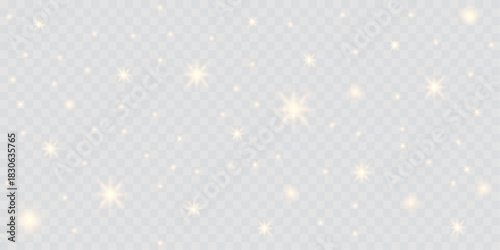 Glowing golden dust drifts with soft bokeh and shimmering confetti over a transparent background,creating a warm yellow radiance that brings a festive, magical atmosphere perfect for Christmas designs