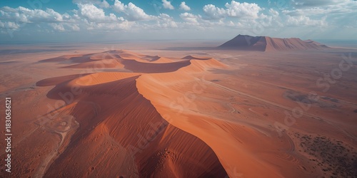 Fototapeta Naklejka Na Ścianę i Meble -  Namib Desert scenery with sand dunes and dry landscape, suitable as background for text or layout, Earth Day