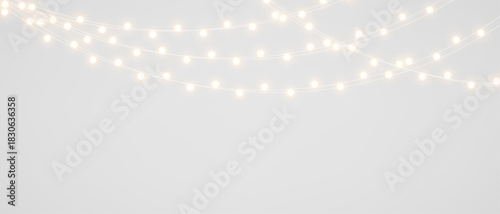 Christmas bulbs twinkle with gentle shine, festive garland string light PNG	
