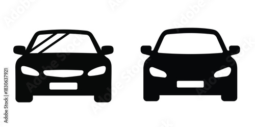 Two black car icons facing forward on white background
