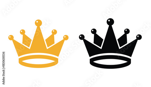 Two stylized crowns one gold one black on white background