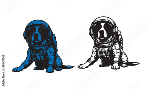 Cute dog astronaut silhouette and companion