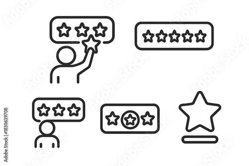 Customer feedback and star rating icons for quality assessment and review systems