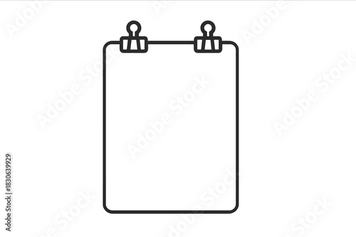 Minimalist outline of a blank document or clipboard secured by two binder clips