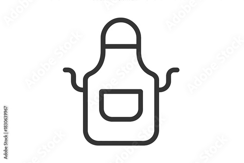 Outline drawing of a cooking apron with a front pocket and adjustable neck strap