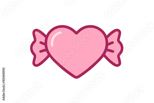Pink heart-shaped candy wrapped in foil for Valentine's Day or sweet romance