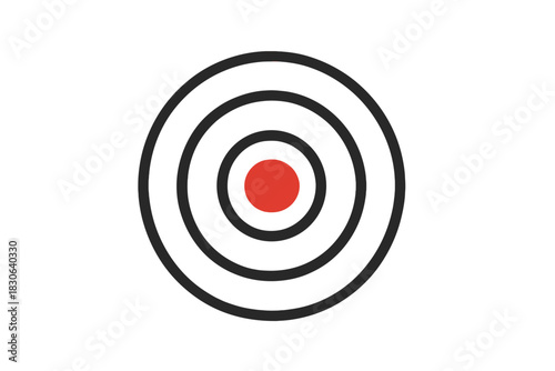 Simple bullseye target symbol with concentric black rings and red center on white background