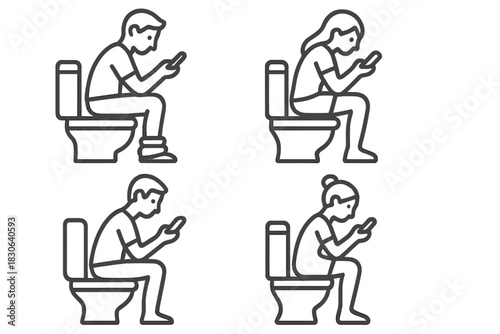 People sitting on toilet using mobile phones showing digital addiction