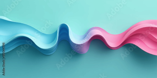 Abstract wave of pink and blue paint on a teal background