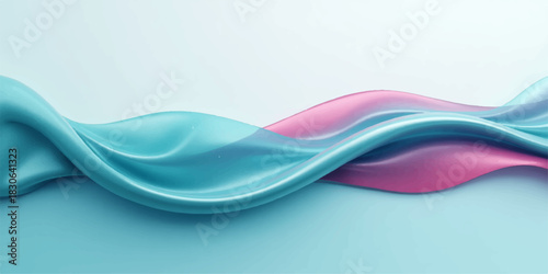 Abstract wavy silk fabric with pink and blue gradient colors
