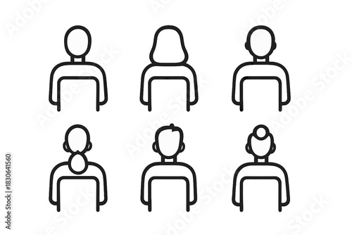 Six generic user profile icons featuring diverse hairstyles and gender representations for interface design