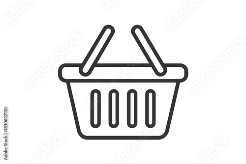 Simple shopping basket with handles, a minimalist graphic representing retail commerce and consumerism