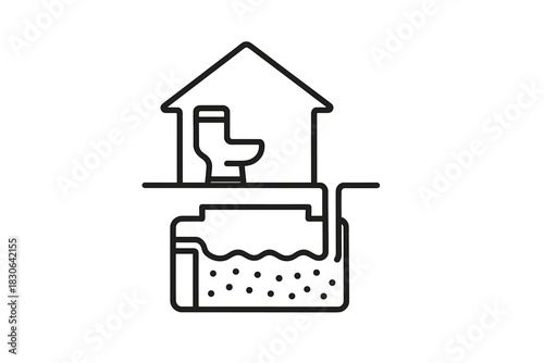 Cross section diagram of a household septic tank system for waste disposal
