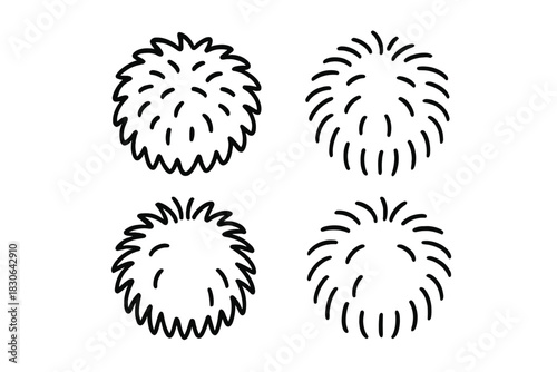 Collection of four different abstract shapes featuring fluffy and spiky hand drawn textures