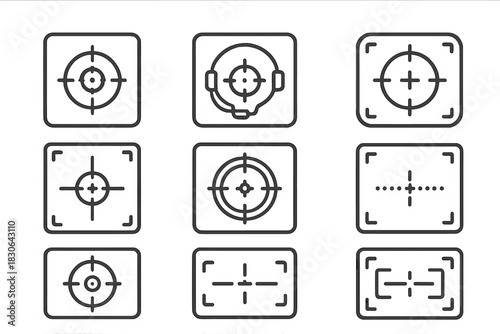 Collection of aiming reticles and target crosshairs symbols for user interface design