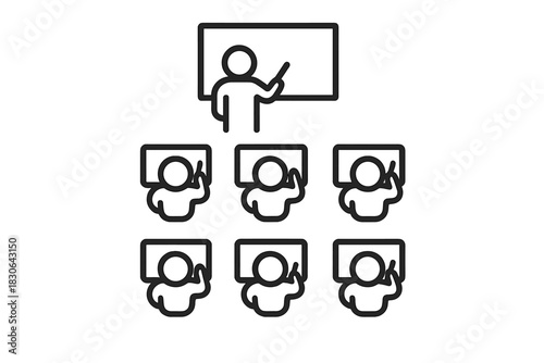 Teacher presenting lesson to students raising hands in a classroom setting