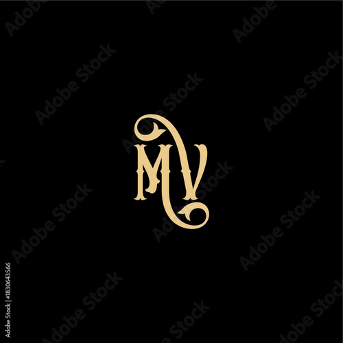 monogram modern logo initial royal concept MV Barock style design letter