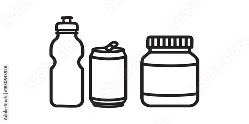Water bottle and energy drink thin line icon, athlete diet food concept. Vector graphics. Protein drink jar for muscles mass sign on white background, style icon mobile or web design