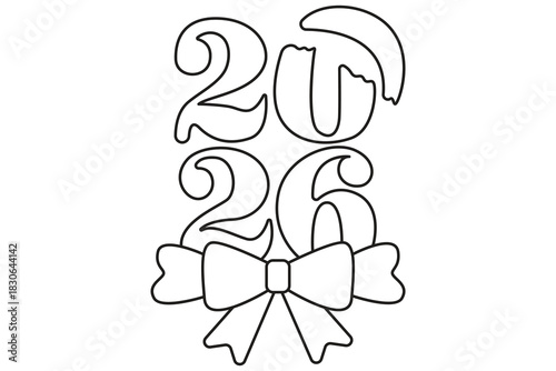 Happy 2026 3d number typography outline minimalist style for greeting card poster and banner.2026 new year celebration 3d stacked number outline minimalist creative line art design.