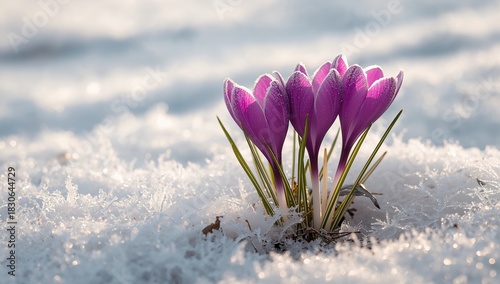 Crocus flowers emerging thr...