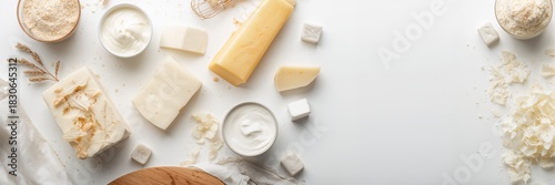 Dairy products on white bac...