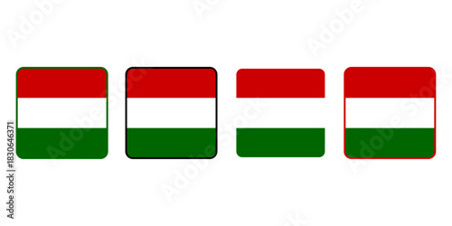 Free Download Square flag set of Hungary with different colors rounded corners. Perfect for educational materials, travel content, and national representation design projects - GFXLoad