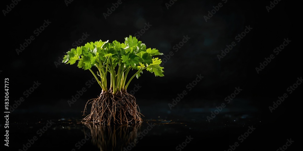 Fototapeta premium Rooted grape cuttings on a dark blurry background, emphasizing propagation for vineyard expansion