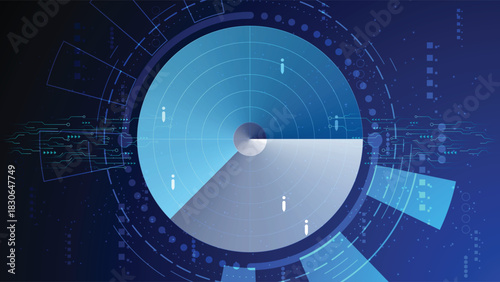 Digital radar screen with a blue futuristic technology background network scanning and data protection concept