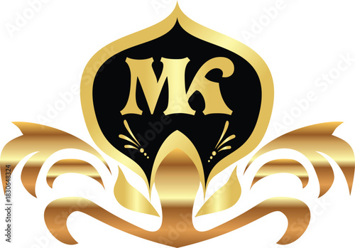 Mk initials in elegant golden and black crest vector design ideal for premium brand logo business card and corporate identification