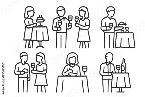 People socializing, eating, and drinking at a formal banquet or cocktail party
