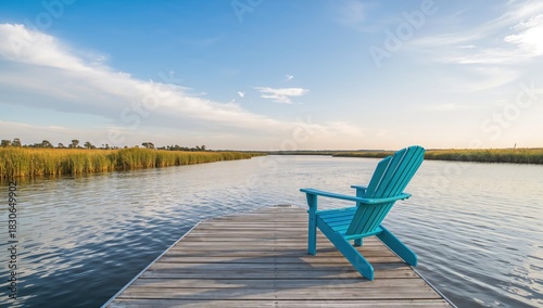 Blue Adirondack chair on do...