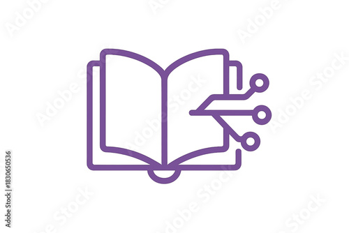 Open book connected to electronic circuit lines symbolizing digital knowledge transfer and modern education