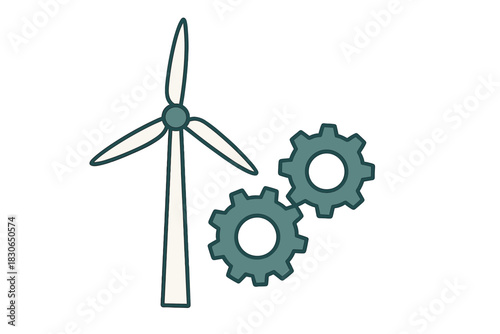 Wind turbine and gears icon representing sustainable power and industrial connection