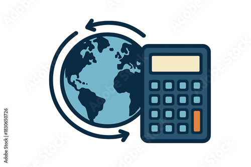 Global finance and accounting calculator next to rotating Earth symbol