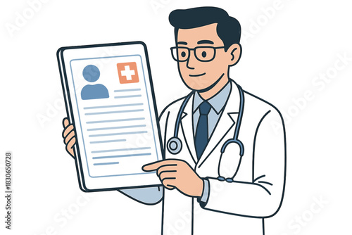 Medical professional presenting patient data on a digital tablet during consultation