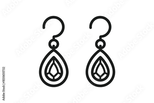 Elegant pair of dangle earrings with faceted teardrop shaped gems in simple outline