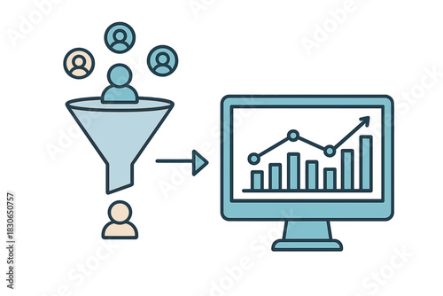 Lead generation funnel converting prospects into measurable business growth metrics on a desktop monitor