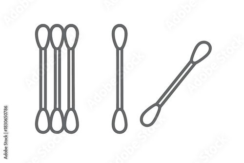 Outline symbols of cotton swabs used for personal hygiene and ear cleaning