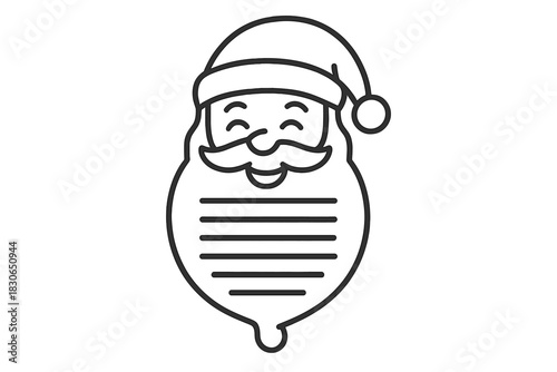 Santa Claus face icon with beard shaped like a Christmas wish list or letter template