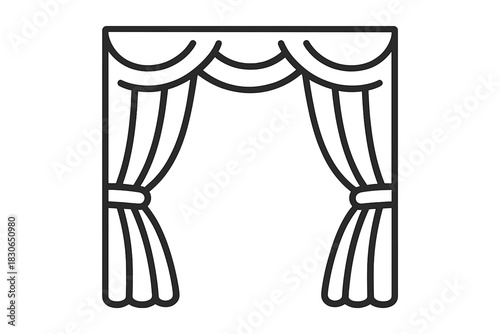 Minimalist black classic stage drapery pulled aside for a theatrical show or event