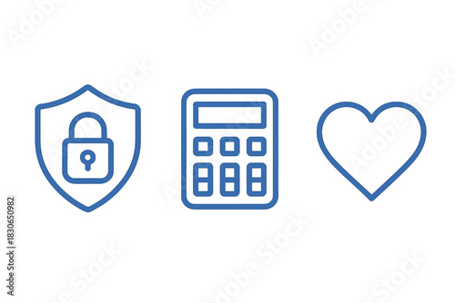 Business and finance icons set with security, calculation, and favorite symbols