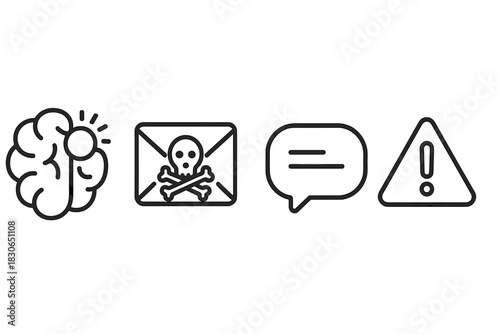 Digital security awareness, threat, dangerous message, and caution alert symbols