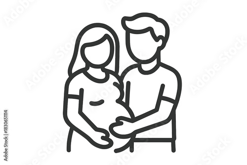 Pregnant couple embracing in simple line style representing family, love, and parenthood